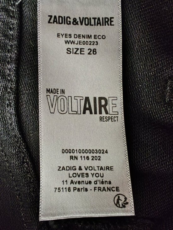 Zadig & Voltaire Eyes Denim Eco Flare Jeans Black Size 26 Cargo Pockets NWT - Picture 15 of 16